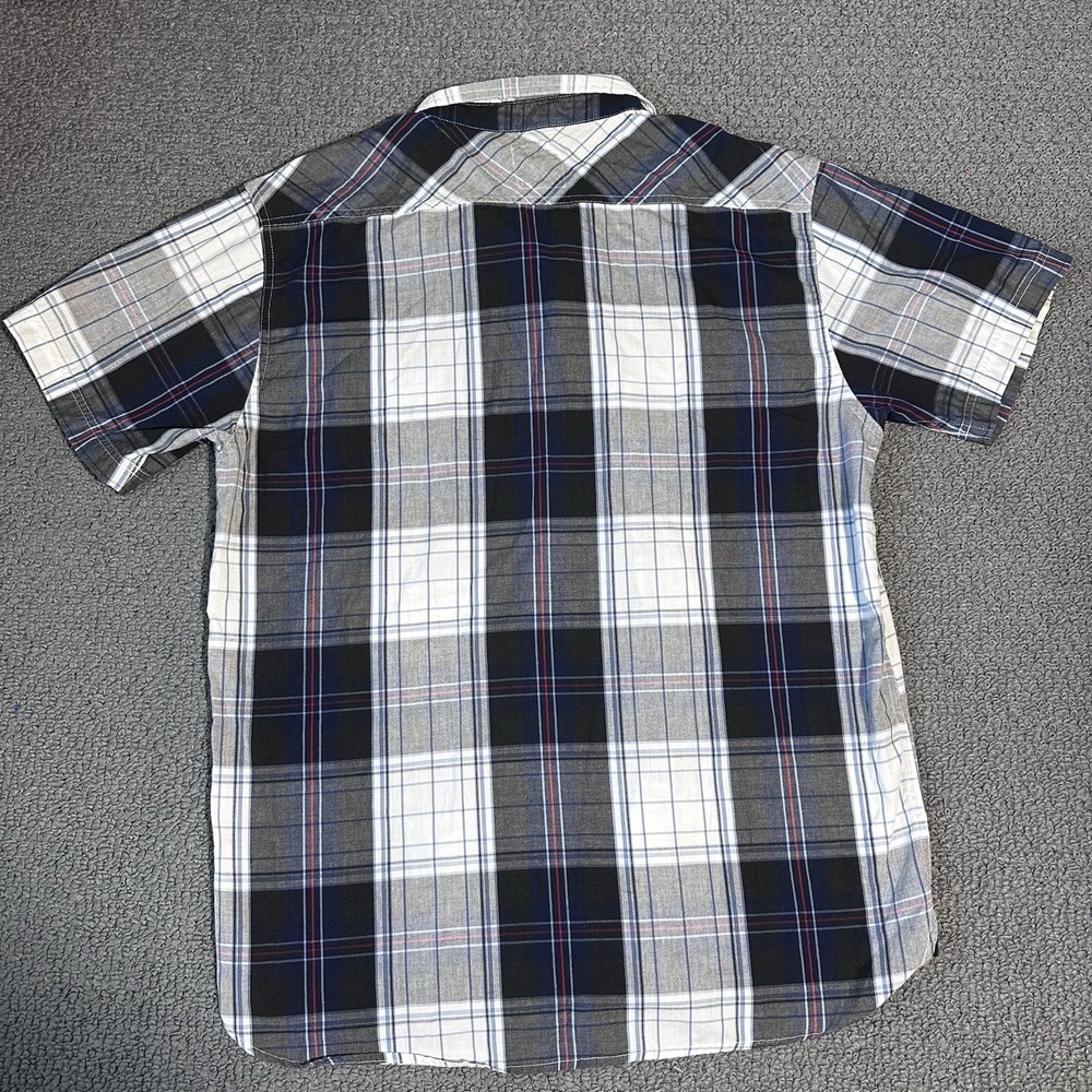 Levi's Plaid Blue Gray White Short Sleeve Button-Up Shirt 2XL Pockets 3LYSW11262 - Picture 2 of 4